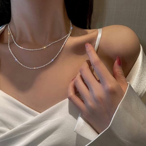 SILVER 14k Plated 2pc Rope Necklace Set - Picture 1 of 4